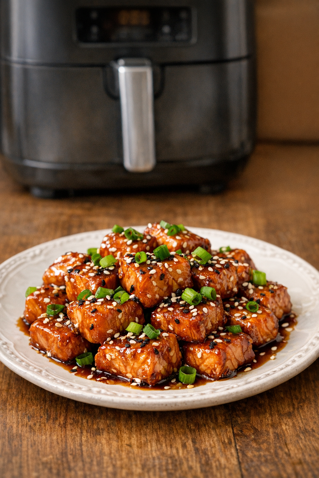 Air Fryer Teriyaki Salmon Bites (Sesame & Scallions)