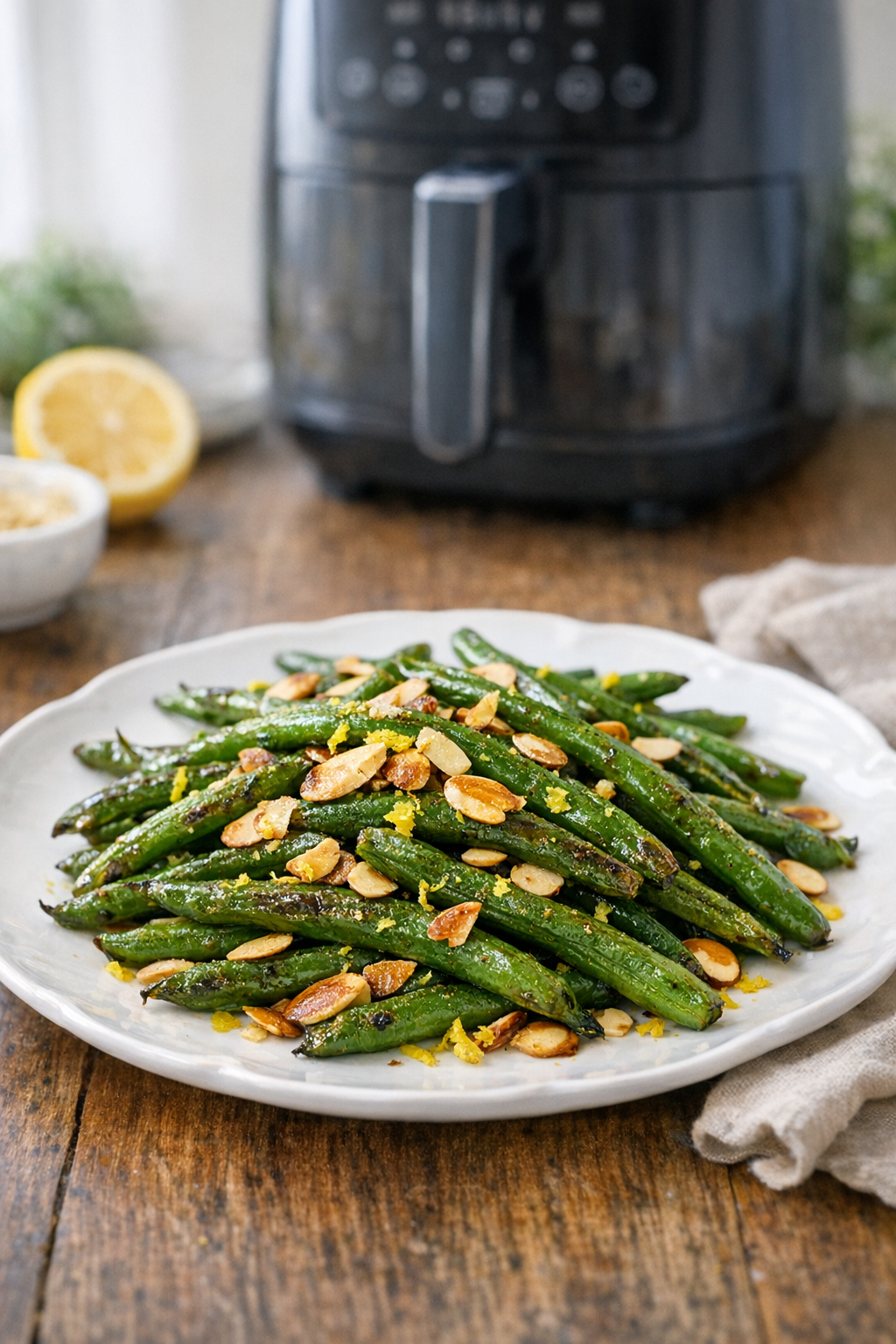 Air Fryer Lemon Garlic Green Beans Almondine