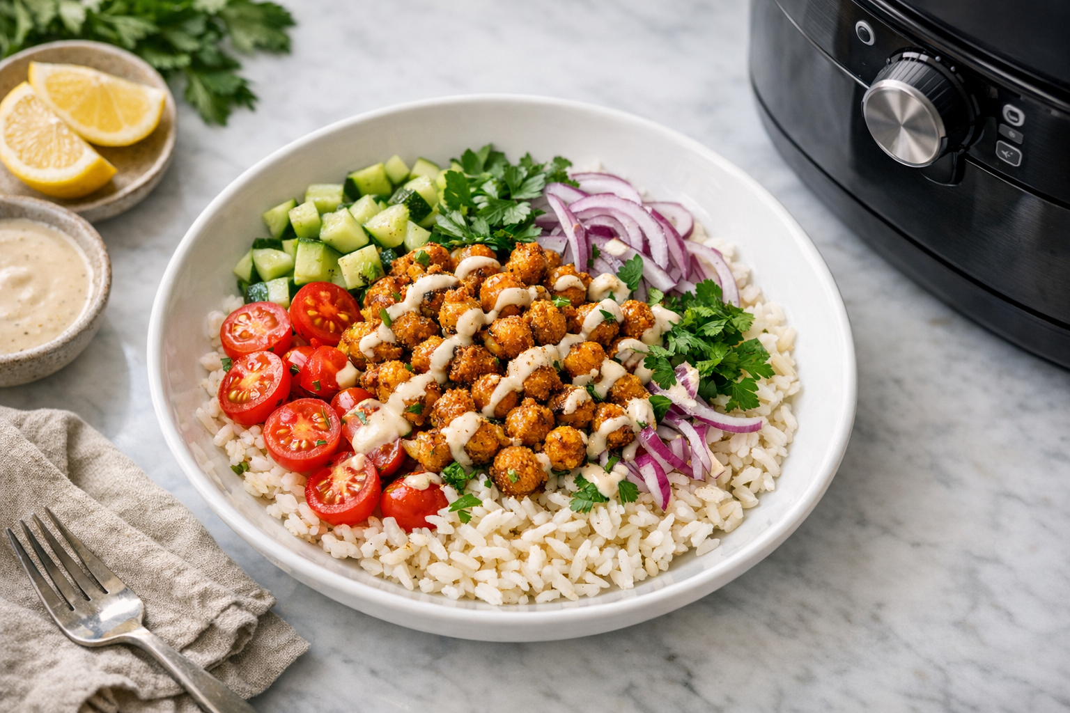 Air Fryer Crispy Chickpea Shawarma Bowls Recipe