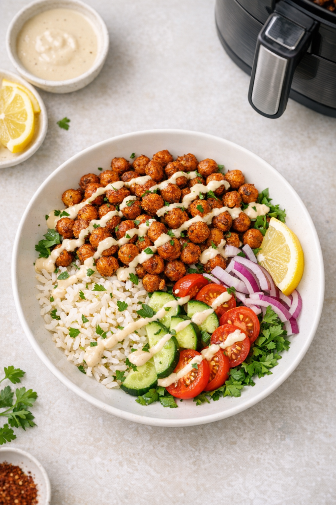 Air Fryer Crispy Chickpea Shawarma Bowls