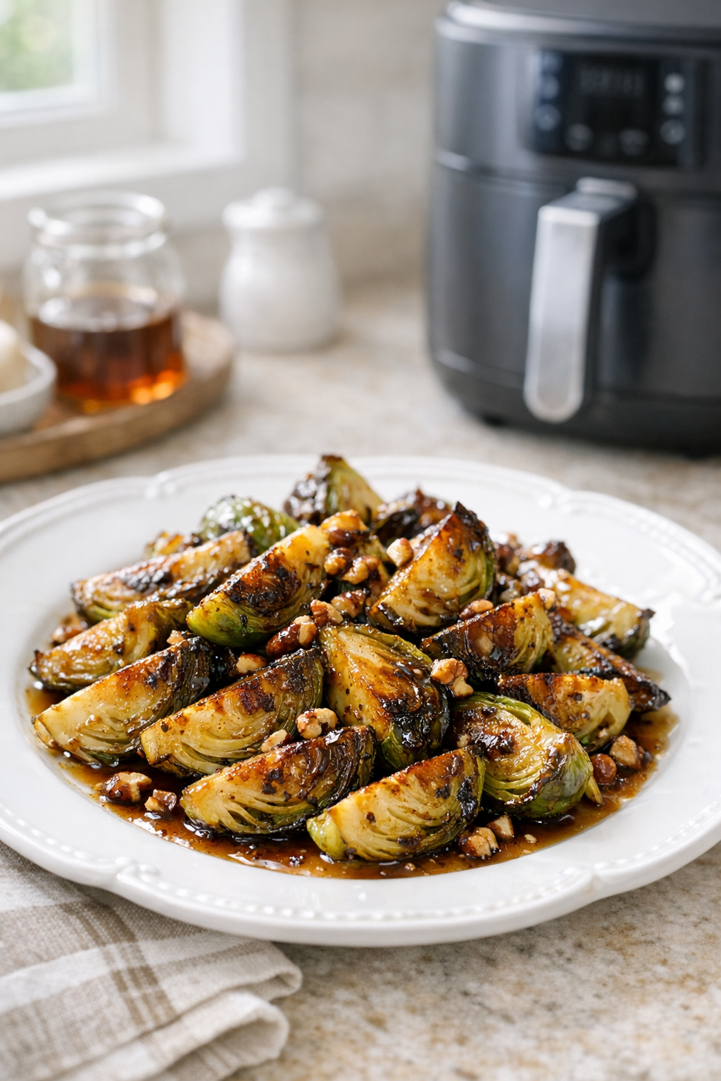 Air Fryer Maple Glazed Brussels Sprout Wedges