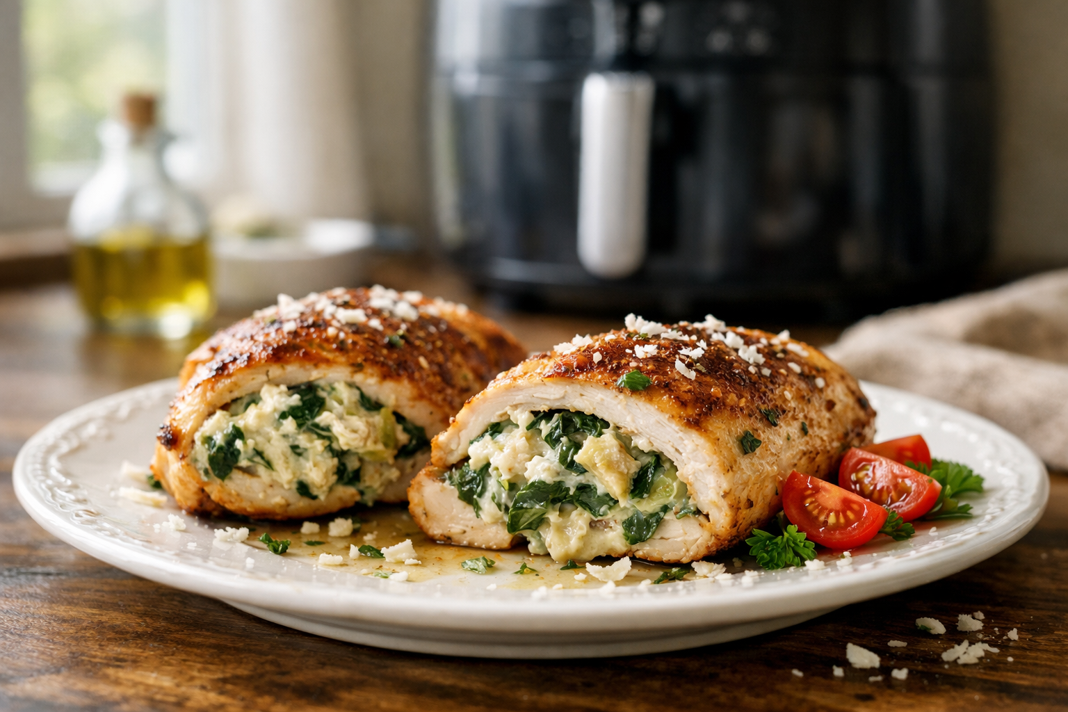 Air Fryer Spinach Artichoke Stuffed Chicken