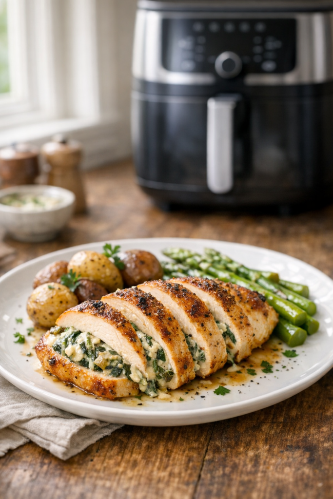 Air Fryer Spinach Artichoke Stuffed Chicken