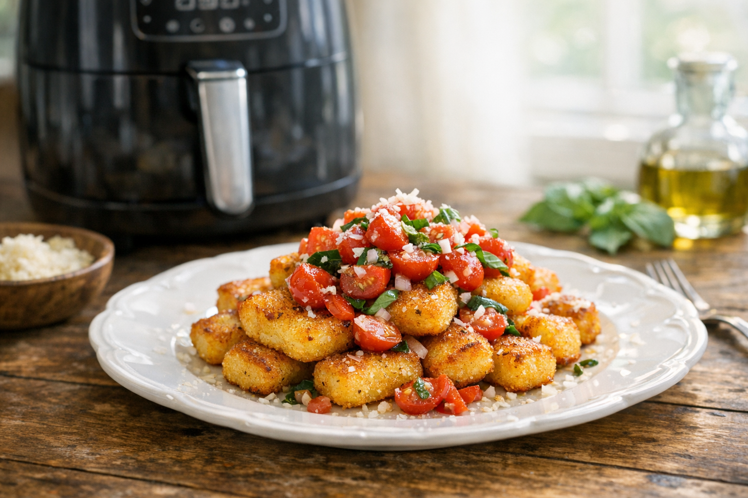 Air Fryer Polenta Gnocchi with Tomato Relish