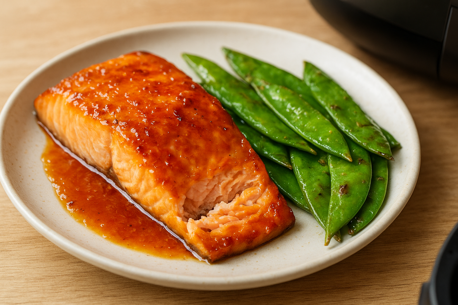 Air Fryer Orange Ginger Salmon with Snow Peas