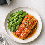 Air Fryer Orange Ginger Salmon with Snow Peas