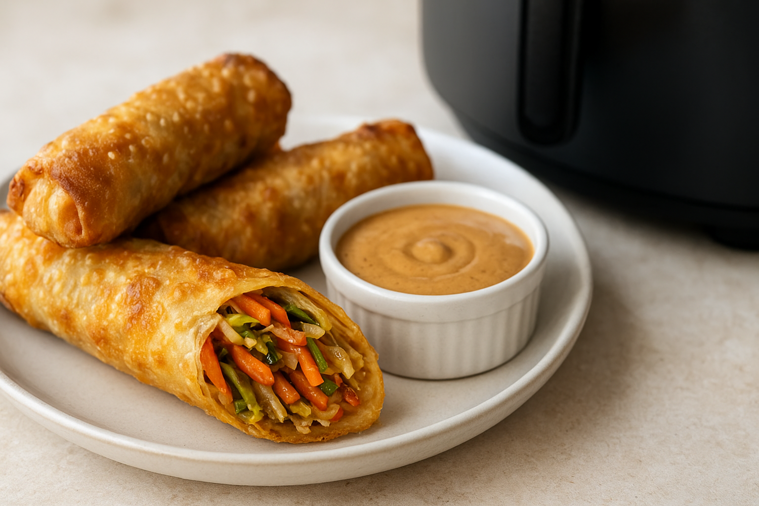 Air Fryer Veggie Spring Rolls with Peanut Dip