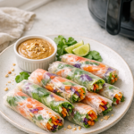 Air Fryer Veggie Spring Rolls with Peanut Dip