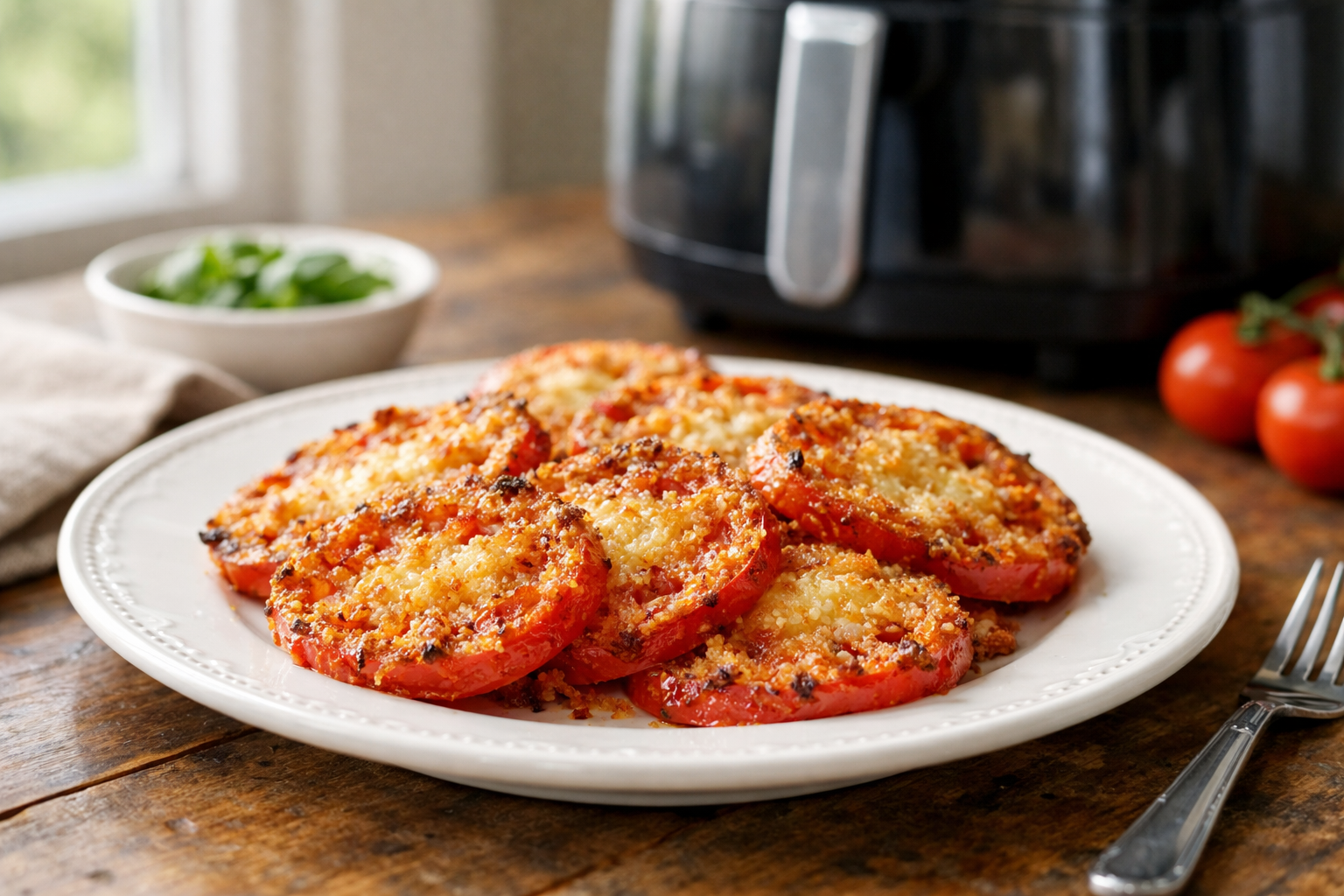 Air Fryer Crispy Parmesan Tomato Slices