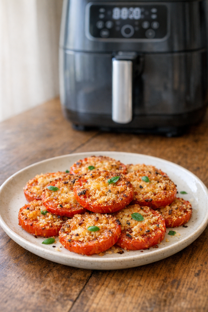 Air Fryer Crispy Parmesan Tomato Slices