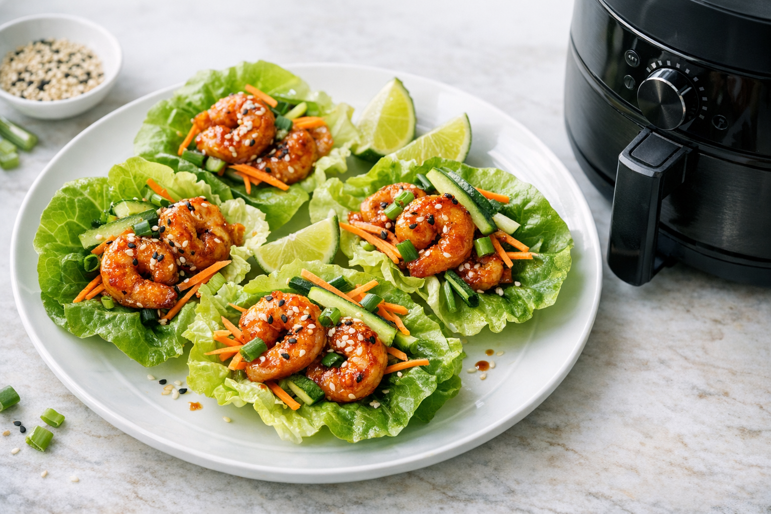 Air Fryer Garlic Chili Shrimp Lettuce Wraps