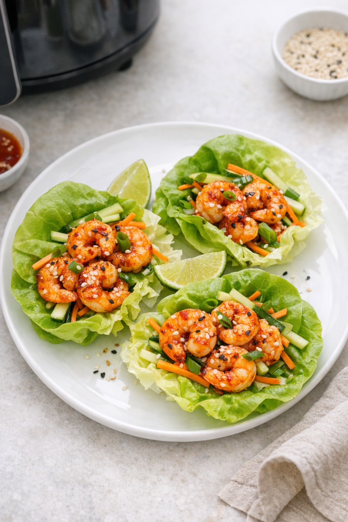 Air Fryer Garlic Chili Shrimp Lettuce Wraps