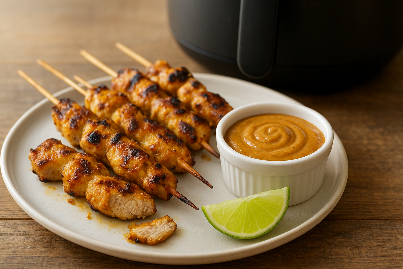 Air Fryer Chicken Satay with Peanut Lime Sauce