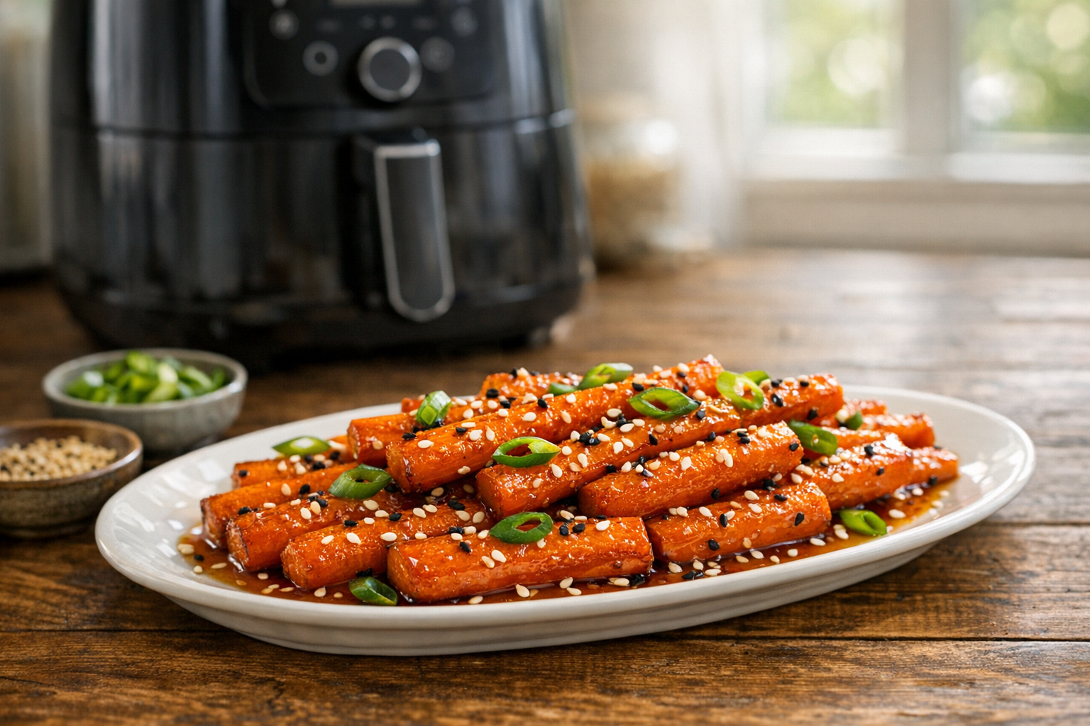 Air Fryer Sesame Honey Carrots with Scallions