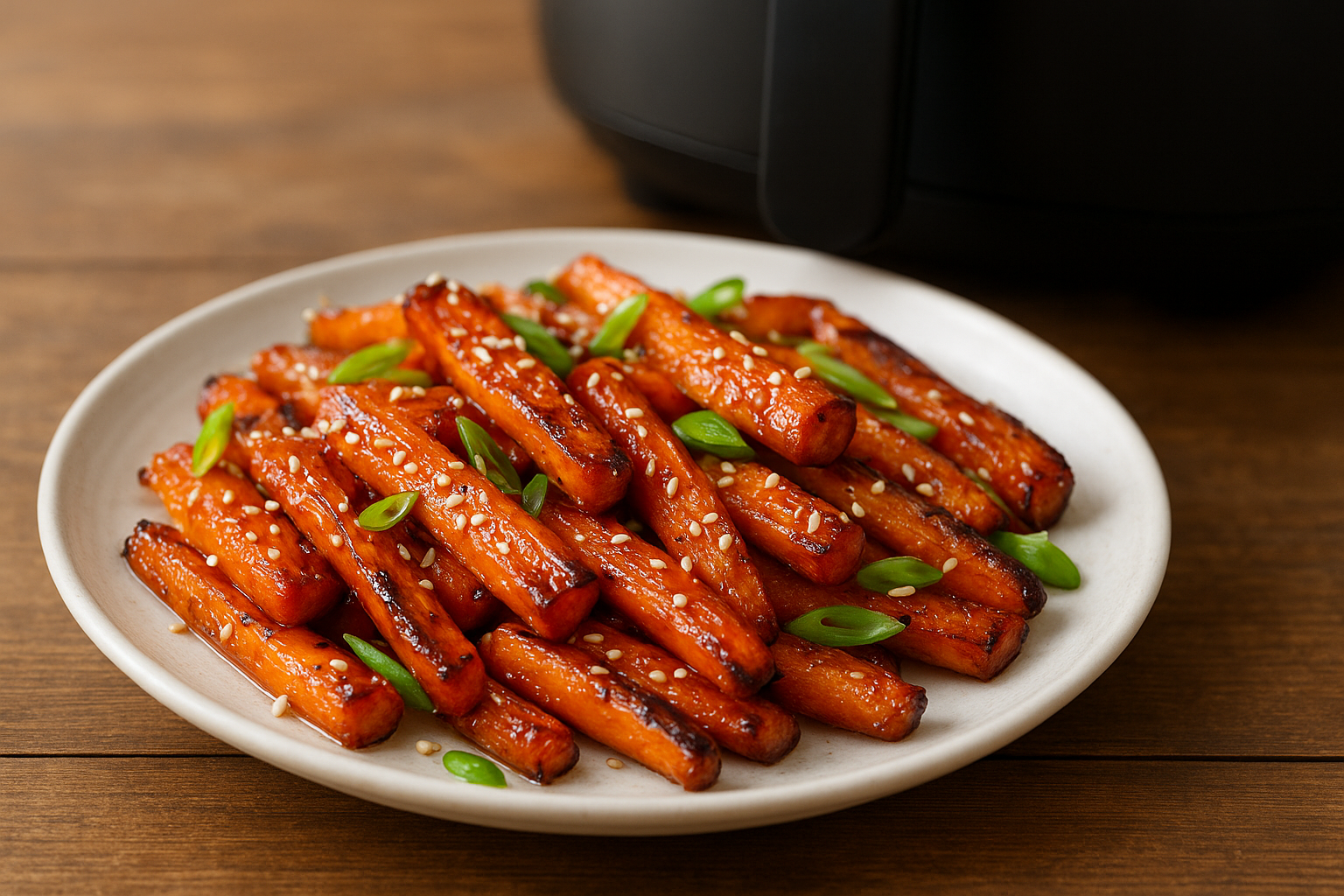 Air Fryer Sesame Honey Carrots with Scallions