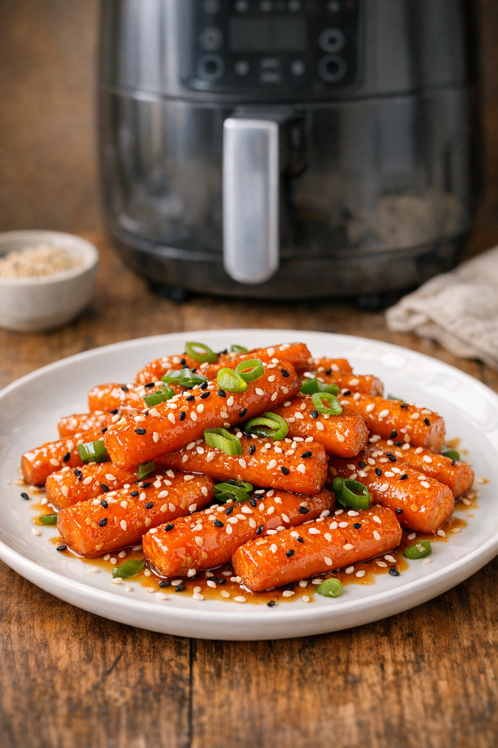 Air Fryer Sesame Honey Carrots with Scallions