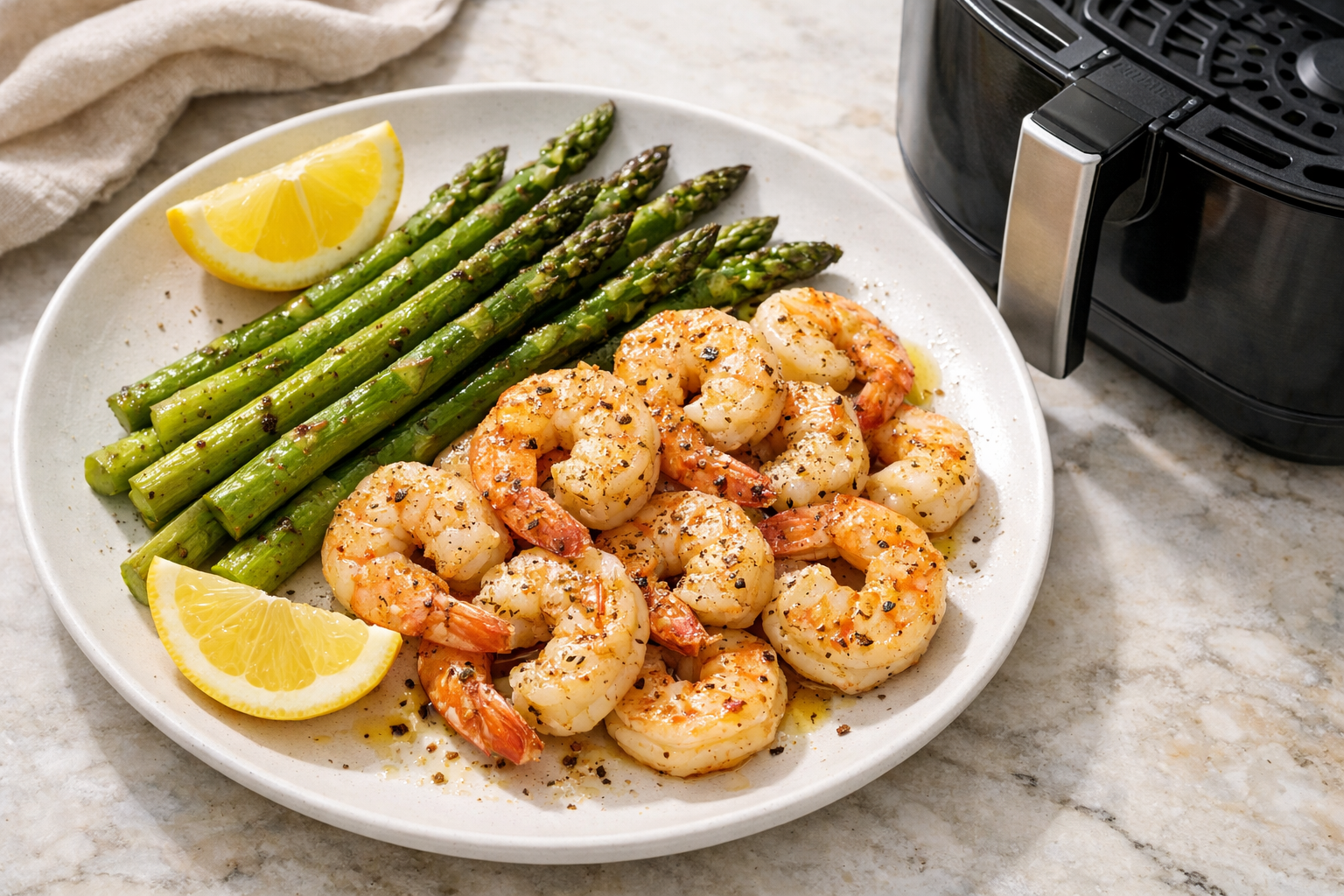 Air Fryer Lemon Pepper Shrimp and Asparagus