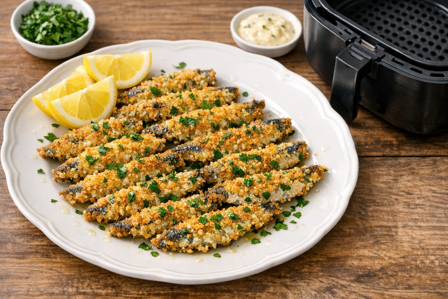 Air Fryer Crispy Sardines with Lemon and Parsley