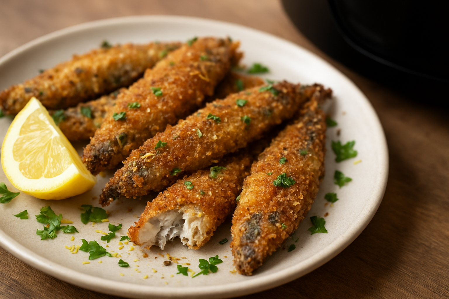 Air Fryer Crispy Sardines with Lemon and Parsley