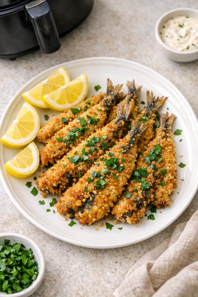 Air Fryer Crispy Sardines with Lemon and Parsley
