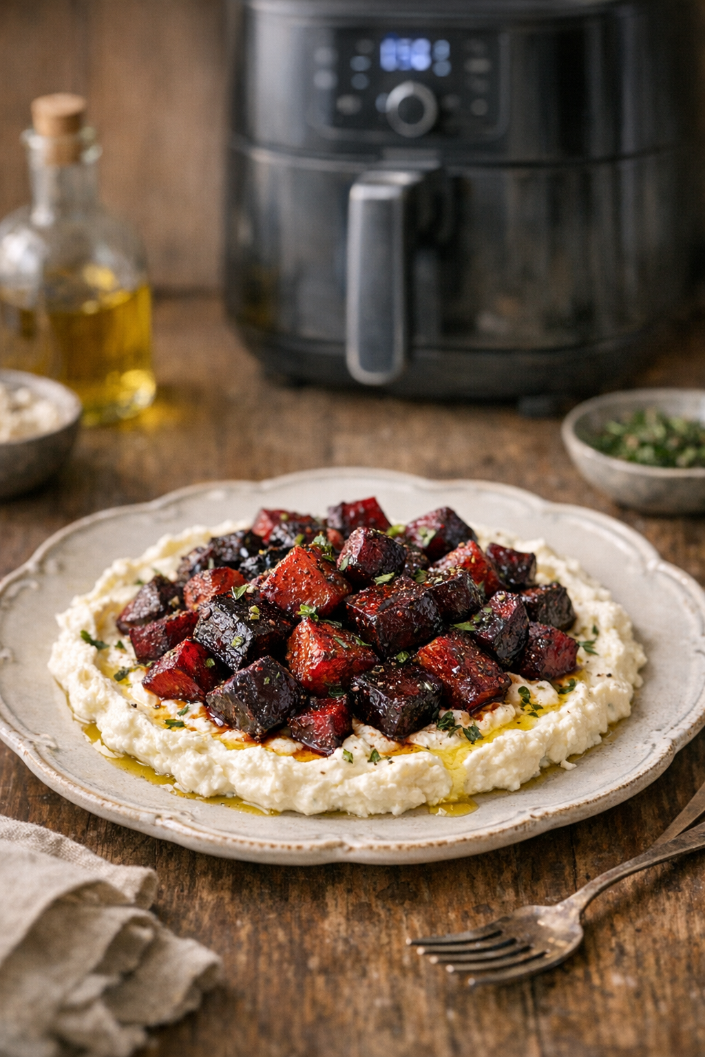 Air Fryer Herb Roasted Beets with Whipped Feta