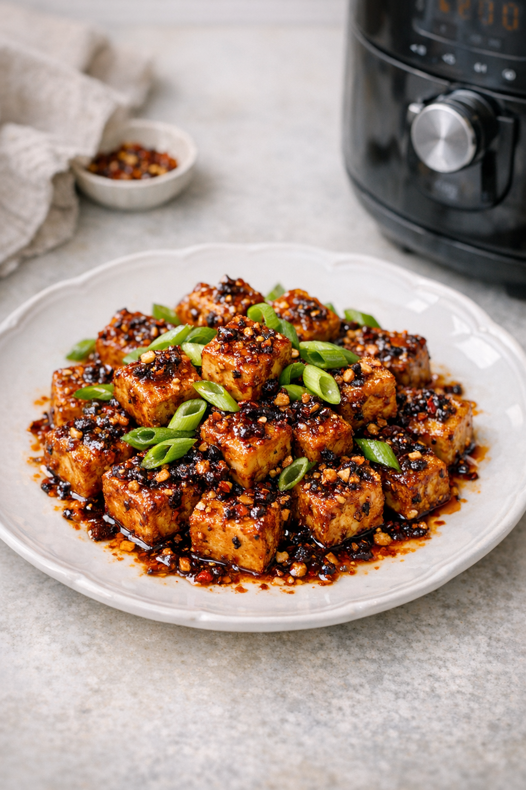 Air Fryer Chili Crisp Tofu with Scallions
