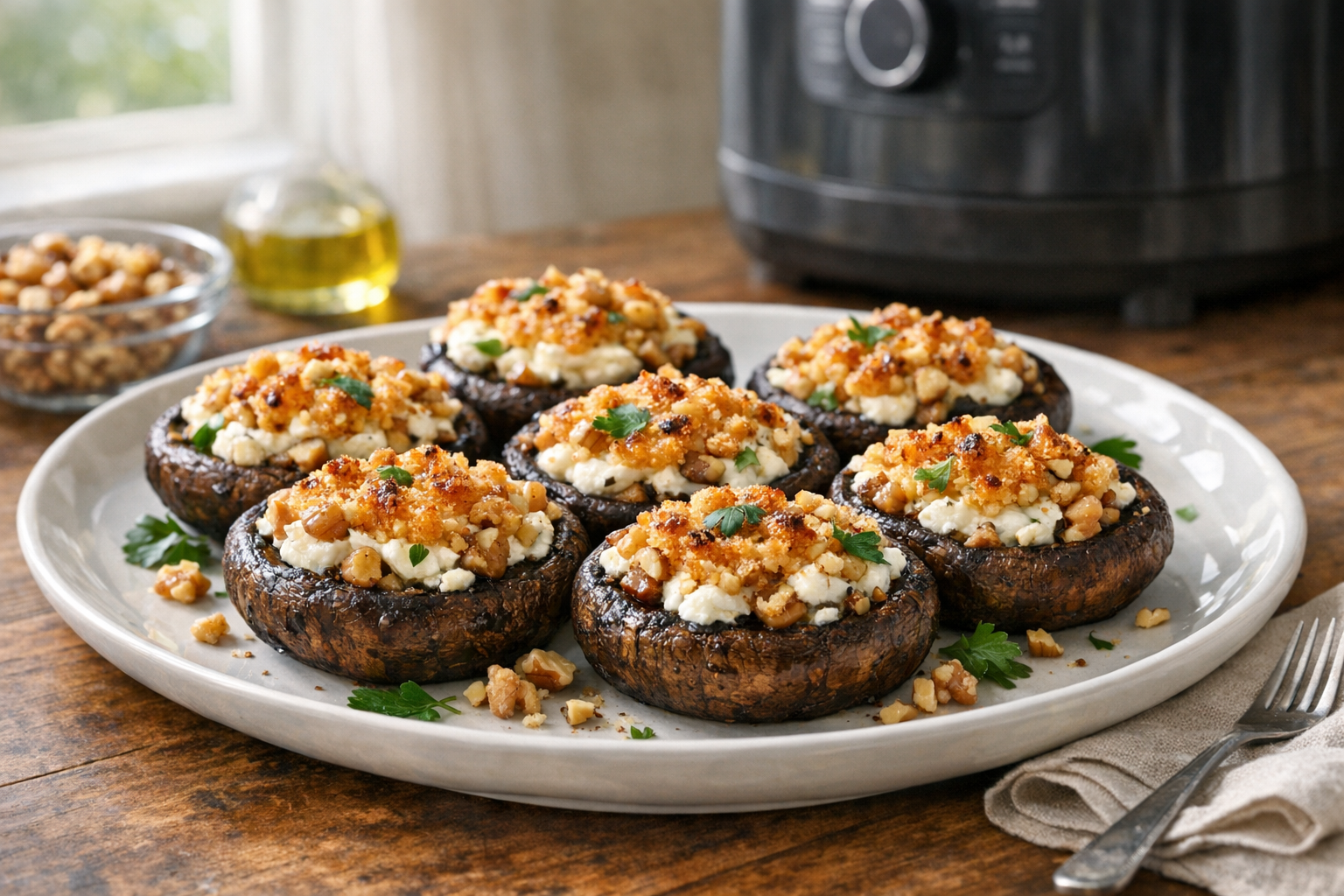 Air Fryer Stuffed Portobello Mushrooms (Goat Cheese)