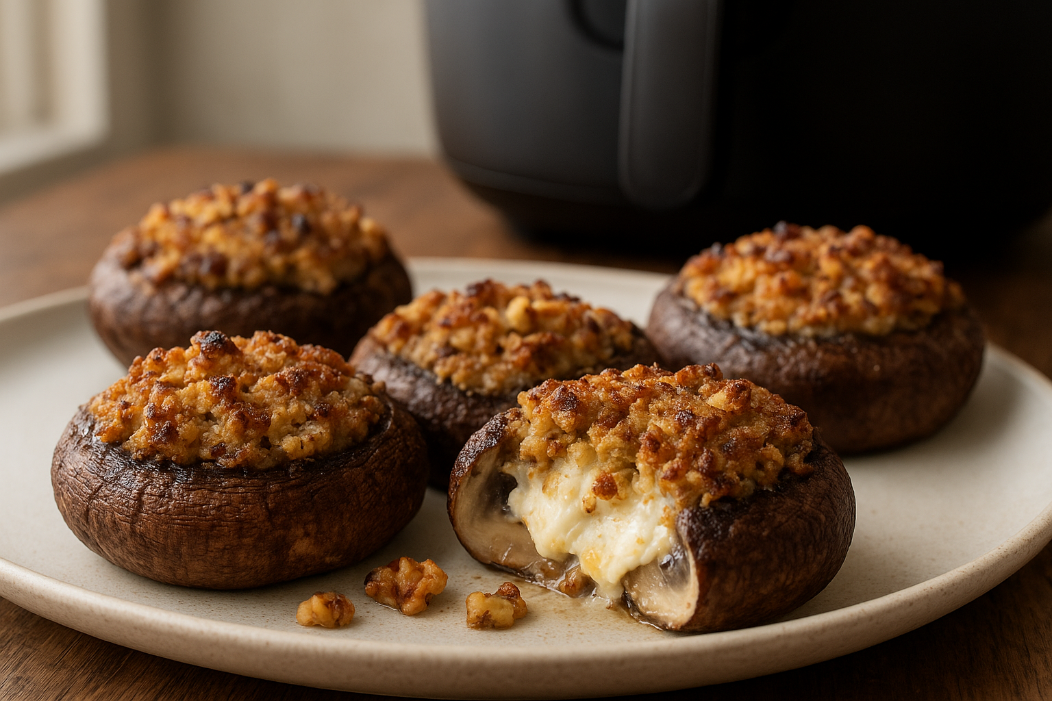 Air Fryer Stuffed Portobello Mushrooms (Goat Cheese)
