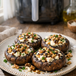 Air Fryer Stuffed Portobello Mushrooms with Goat Cheese and Walnuts