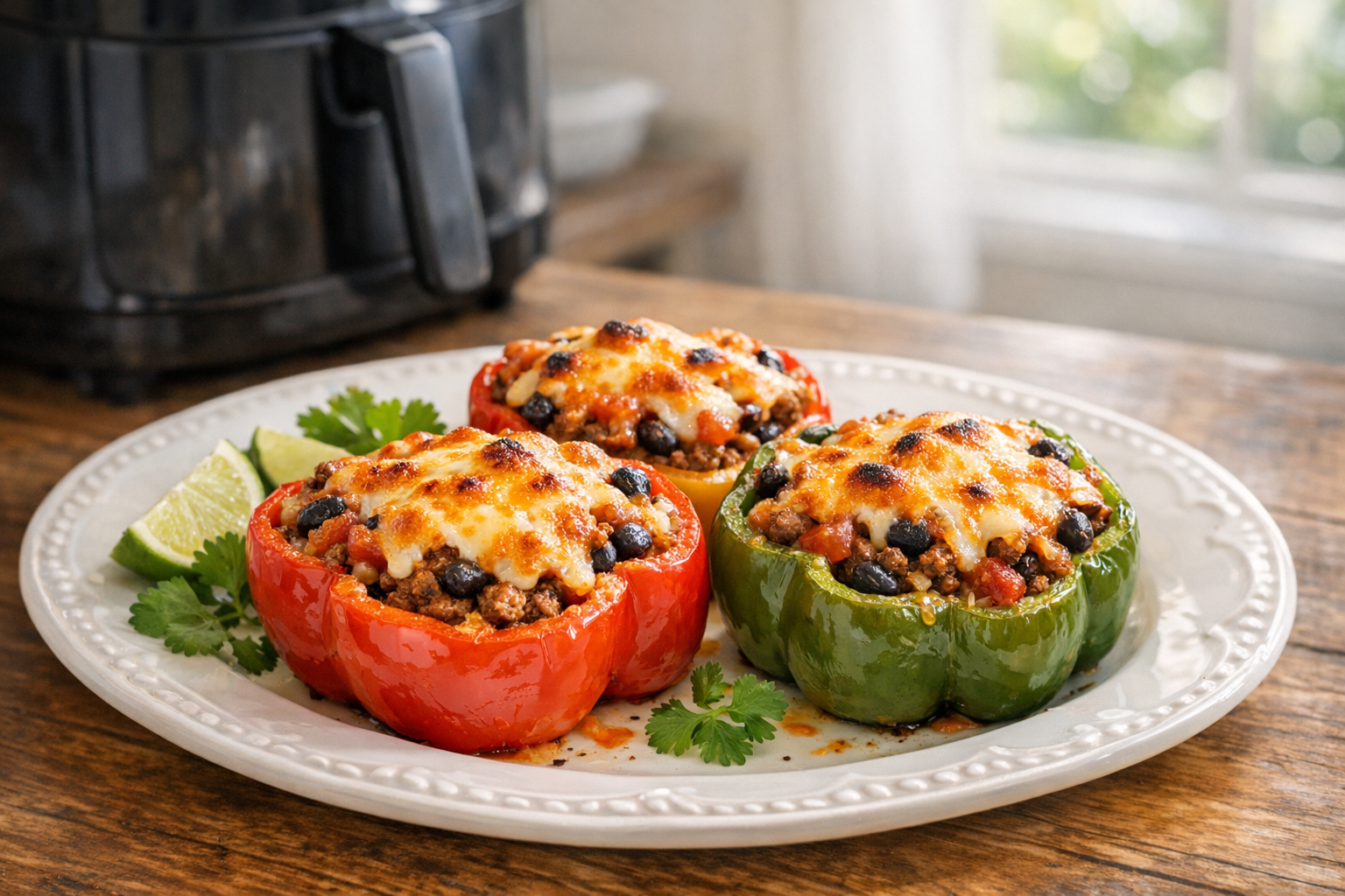 Air Fryer Taco Stuffed Peppers (Cheesy Melt)