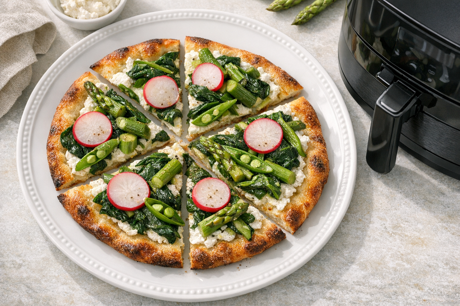Air Fryer Spring Vegetable Flatbread (Ricotta + Spinach)