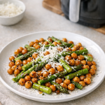Air Fryer Crispy Chickpea and Asparagus Skillet with Pecorino