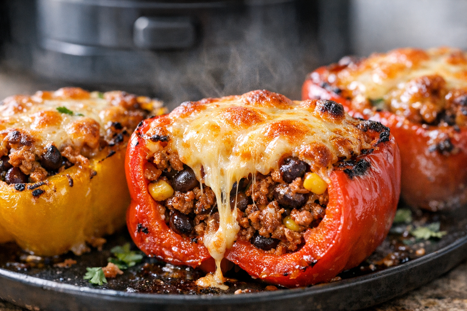 Air Fryer Taco Stuffed Peppers (Cheesy Melt)