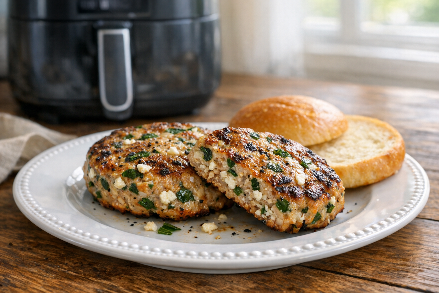 Air Fryer Turkey Burgers with Feta and Spinach
