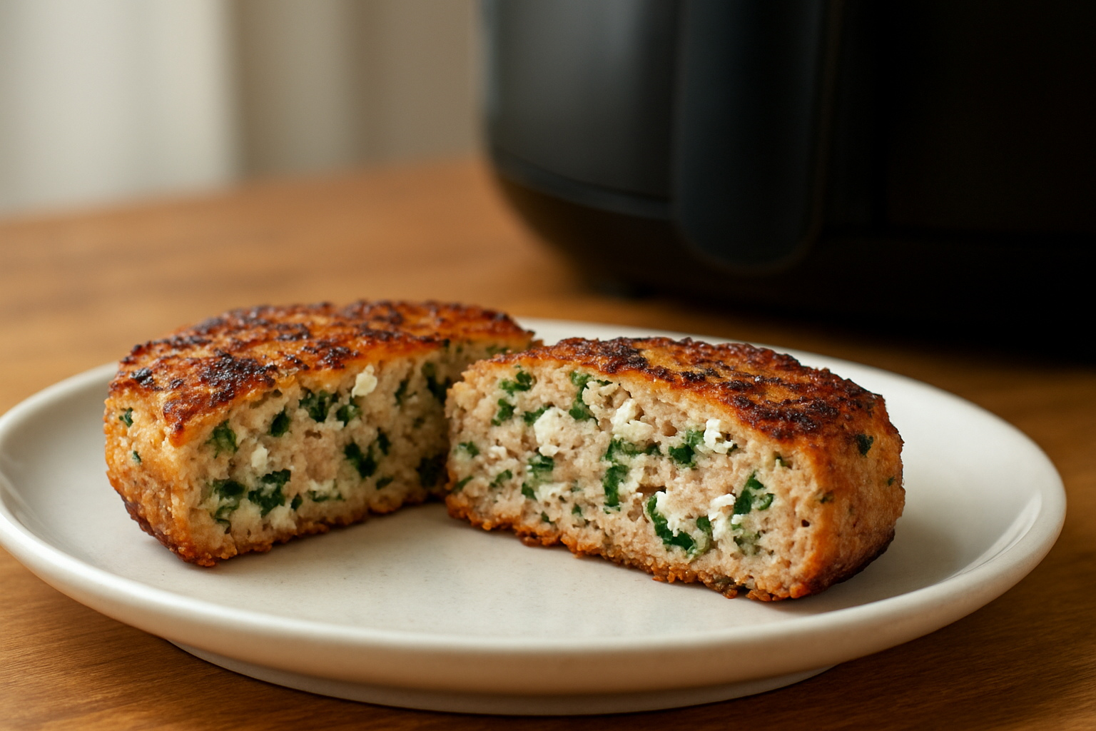 Air Fryer Turkey Burgers with Feta and Spinach