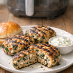 Air Fryer Turkey Burgers with Feta Spinach and Black Pepper