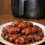 Air Fryer Bacon Wrapped Smokies with Brown Sugar Glaze