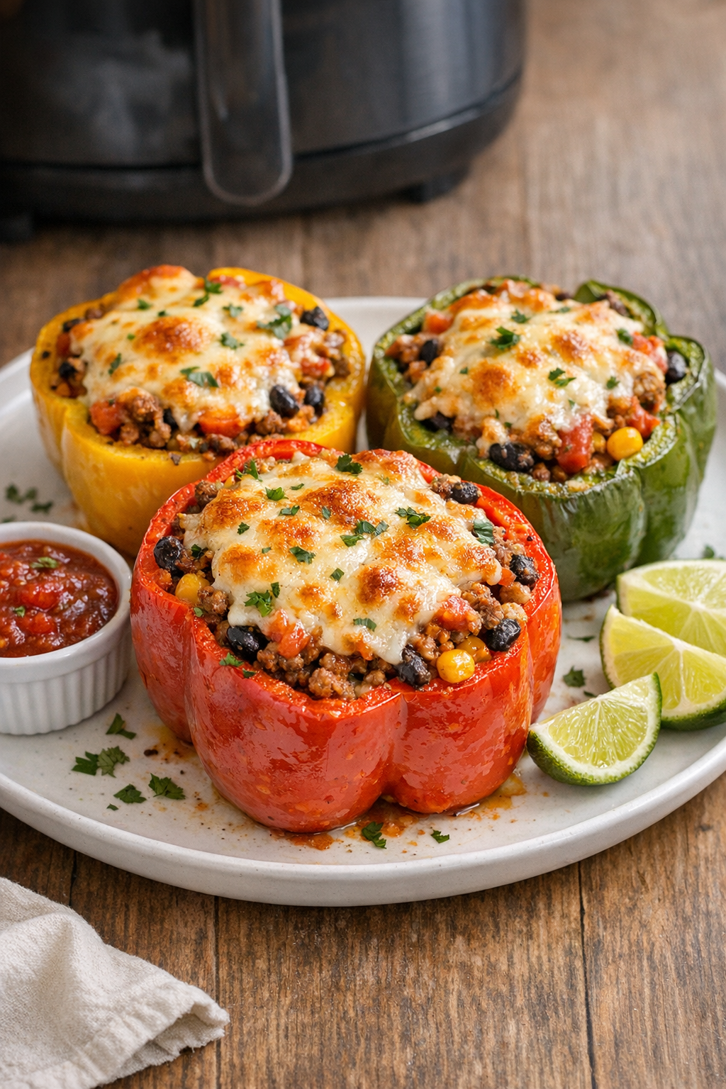 Air Fryer Taco Stuffed Peppers (Cheesy Melt)