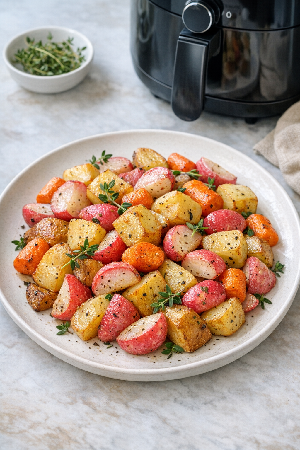 Air Fryer Roasted Radish Carrot Potato Medley