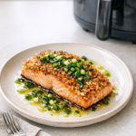 Air Fryer Salmon with Crispy Rice Crust and Scallion Oil
