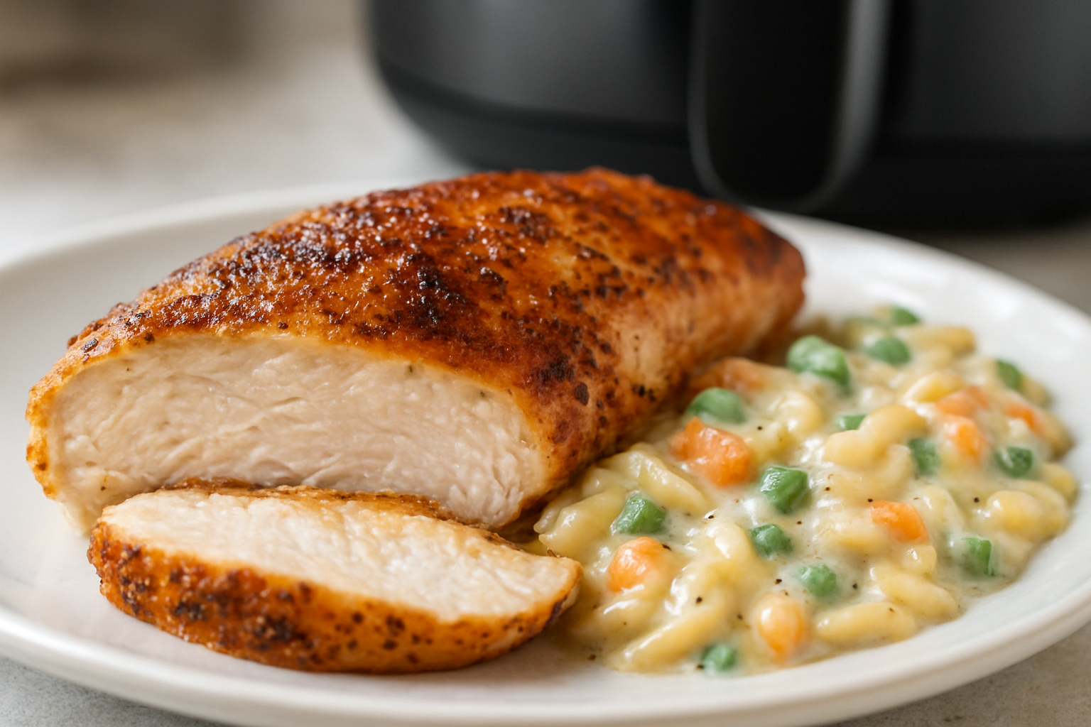 Air Fryer Chicken Breast with Creamy Orzo Vegetables