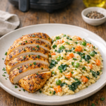 Air Fryer Chicken Breast with Creamy Orzo Style Vegetables