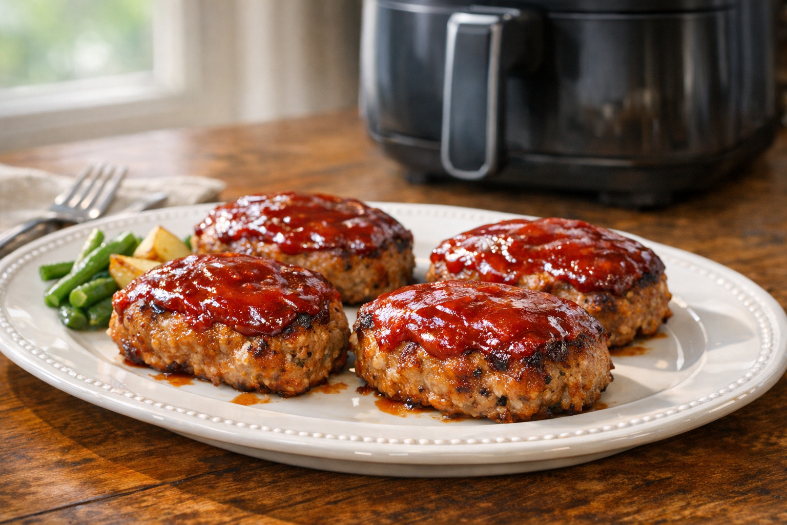 Air Fryer Turkey Meatloaf Minis with Ketchup Glaze