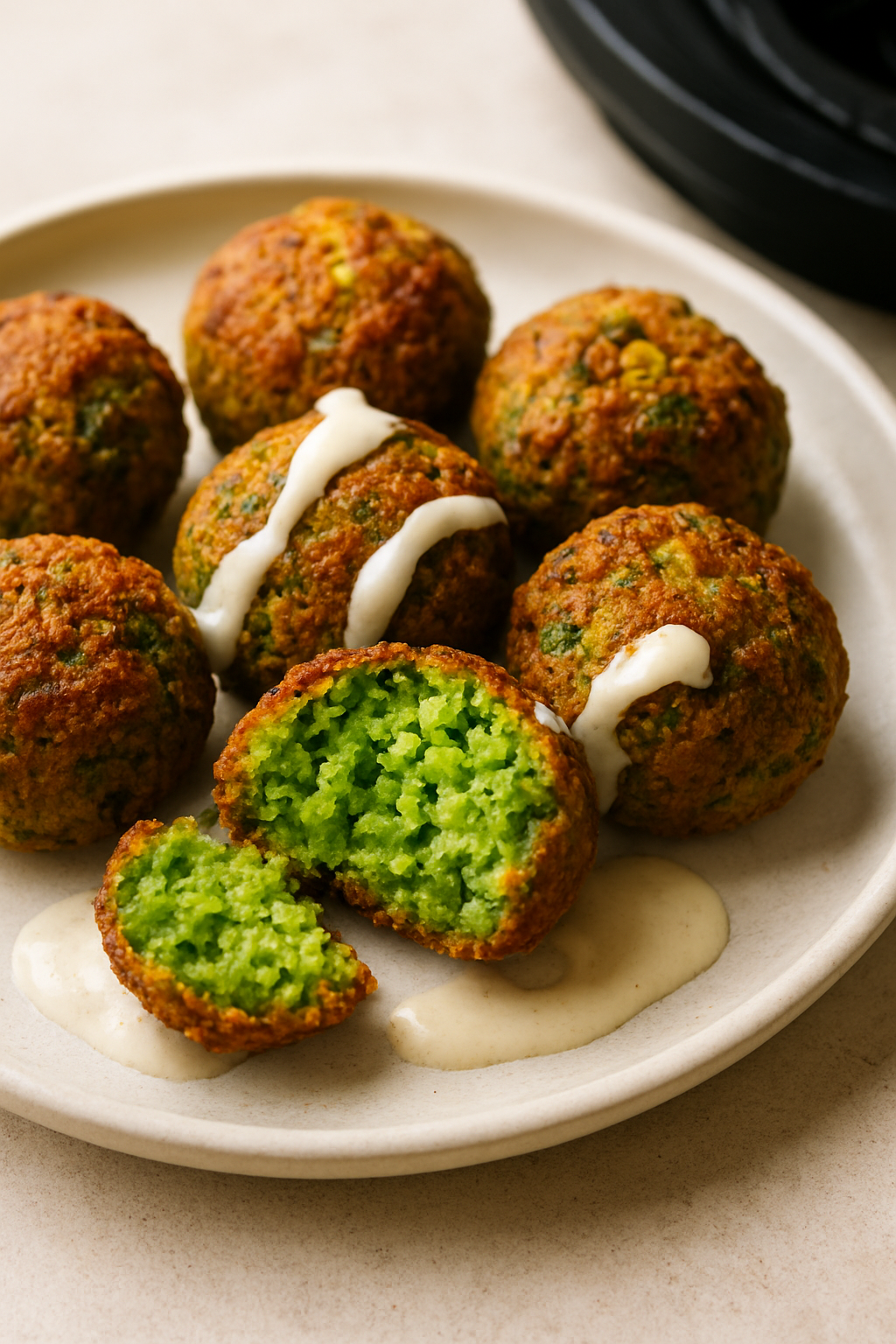 Air Fryer Spring Pea Falafel with Yogurt Tahini Sauce