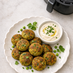 Air Fryer Spring Pea Falafel with Yogurt Tahini Sauce