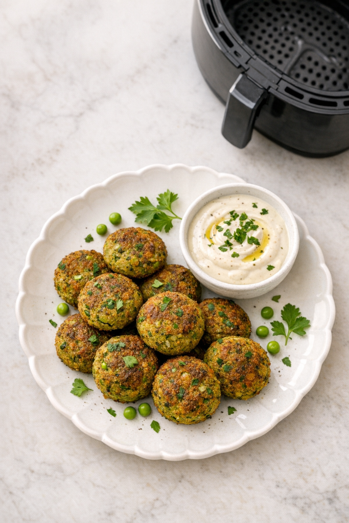 Air Fryer Spring Pea Falafel with Yogurt Tahini Sauce