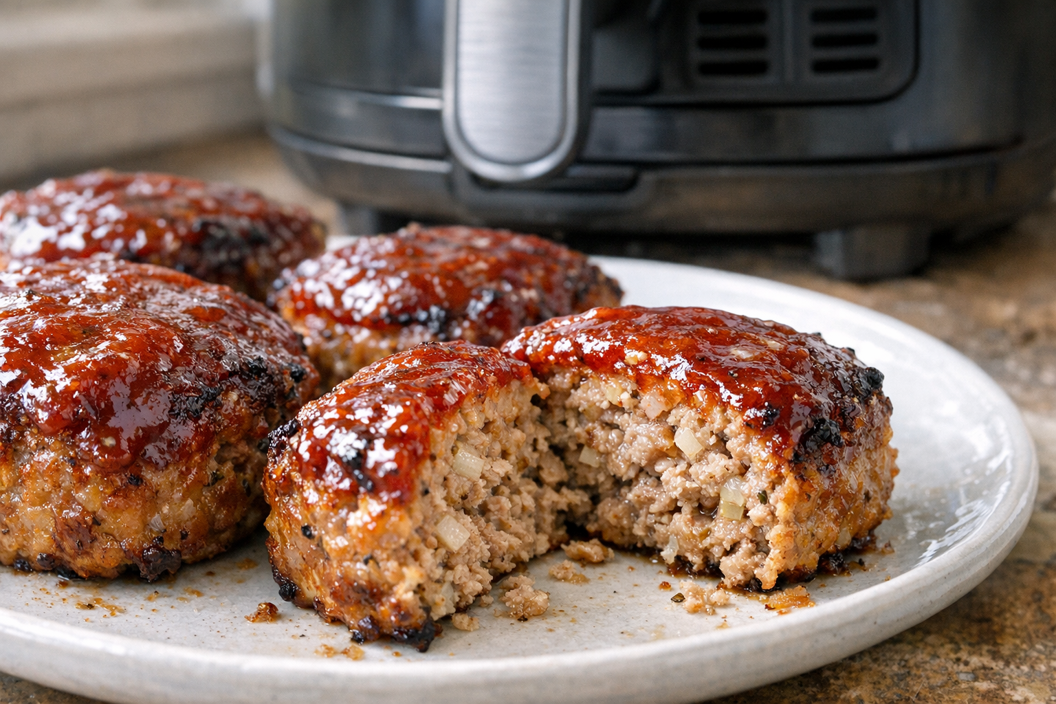 Air Fryer Turkey Meatloaf Minis with Ketchup Glaze