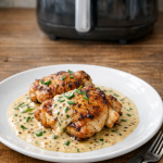 Air Fryer Chicken Thighs with Tarragon Mustard Cream Sauce