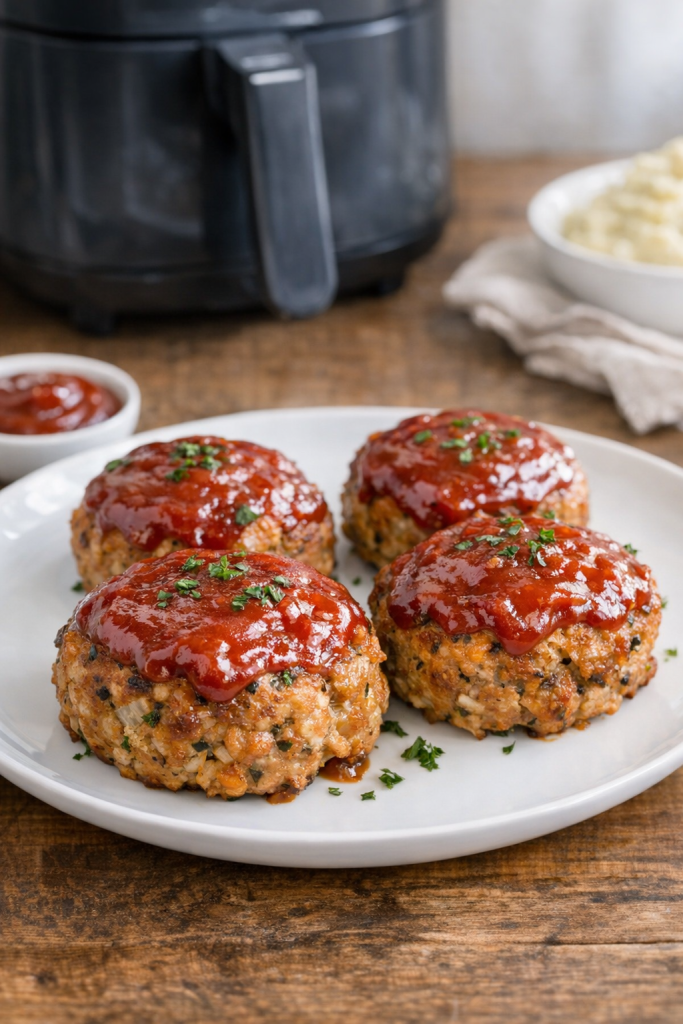 Air Fryer Turkey Meatloaf Minis with Ketchup Glaze
