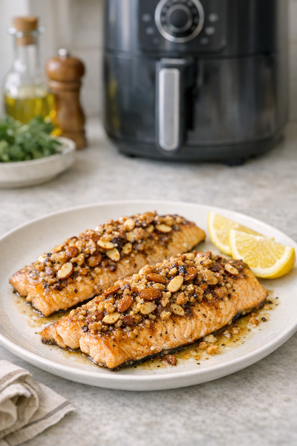 Air Fryer Trout Fillets with Brown Butter Almond Crumble